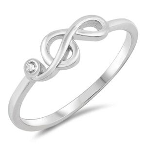 Sterling Silver Musical Note Ring with Clear CZ – 5 mm Face Height